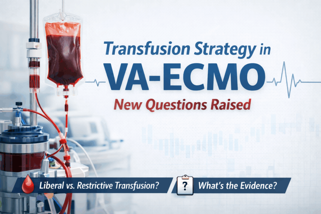 VA-ECMO circuit and blood transfusion bag in an intensive care setting.